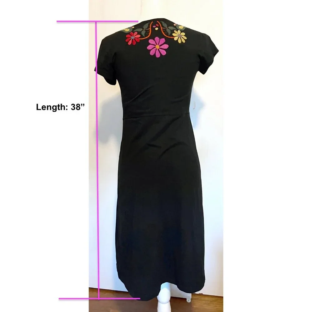 Johnny Was LA JWLA Black Knit Dress with Floral Embroidered LOVE Birds - Picture 8 of 10